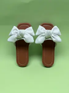 Girls' Bow Flat Sandals, Cute Round Toe Slip-On Slippers, Rubber Sole, PU Upper Material, Less Than Ankle Height, Made in China