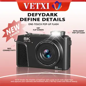 VETXI-30 8K Point & Shoot Digital Camera - 88MP WiFi MP4 Video Recording, UHD Autofocus, 3.0-in 180° Flip Screen, 18x Digital Zoom, 32GB SD Card, 32F/ Cable, LED Light for YouTube