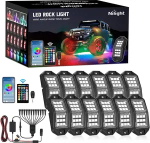 Nilight RGB LED Rock Lights Kit - 12 PCS 18LED Wide Angle Beam Waterproof Underglow Car Neon Pod with Remote & Bluetooth App Control, RGB Atmosphere Lights for ATV, Offroad Truck