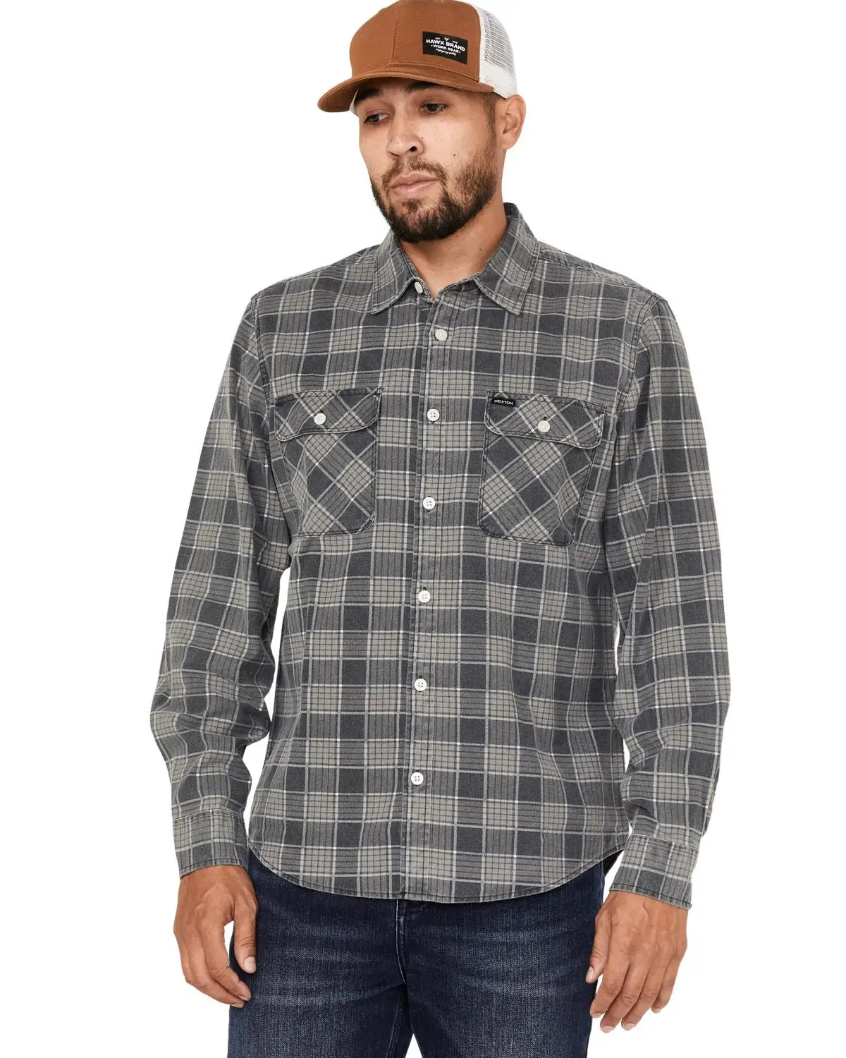 Brixton Men's Bowery Summer Weight Long Sleeve Button Down Shirt - 01283-Bkpeb