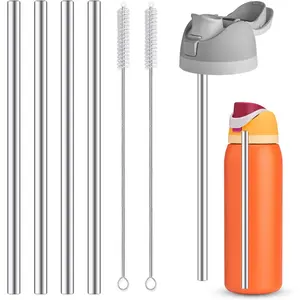 4 count Replacement Stainless Steel Straws Compatible with  Water Bottle 40oz  Straws with 2 Cleaning Brushes Metal Straw Replacement Compatible with  Freesip (23.5cm for 40oz)