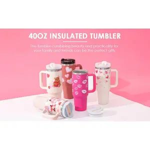 40 Oz Tumbler With Handle Straw Insulated, Stainless Steel