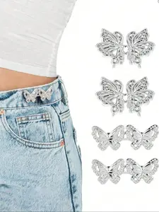 Adjustable Denim Jeans Cinchers Set, Butterfly Button Loose Jeans, Detachable Waist Clips, Seamless Buttons for Smaller Fit