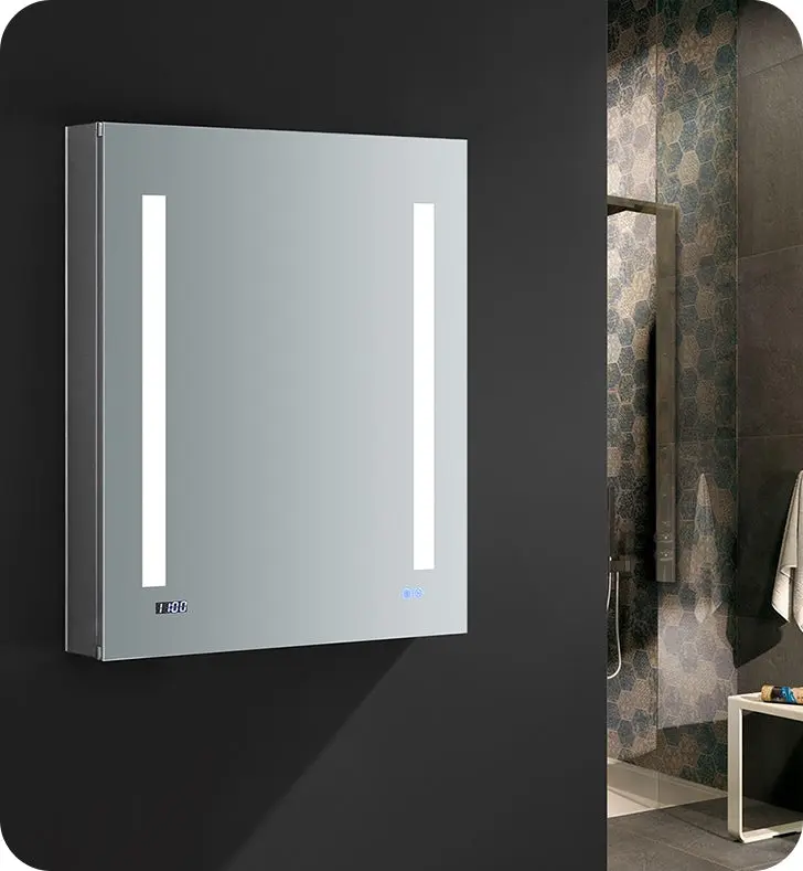 Fresca Tiempo 24`` Wide x 30`` Tall Bathroom Medicine Cabinet w/ LED Lighting & Defogger