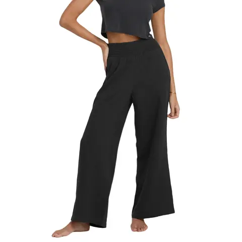BILLABONG Women's New Waves Gauze Elastic Waist Pants, Wide Leg Pants, Business Casual Outfits, 100% cotton, Relaxed Fit
