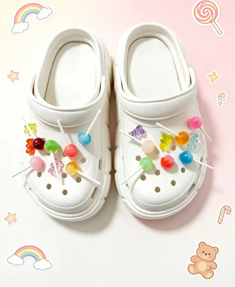 Summer Dopamine 3D Realistic Lollipop Shoe Charms, Cute Candy Bear DIY Decorations for Crocs Clogs, Sweet Colorful Footwear Accessories, Ideal Party Favor Gifts for Girls