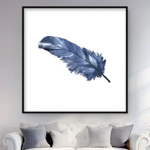 212 MAIN Framed Matted Nature Photo Print Wall Art - 48x48 in. Artistic Minimalist Blue Feather Unique Artwork, Bedroom Home Decor