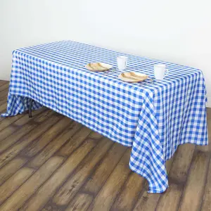 Polyester Rectangle Tablecloth 60"x102" White/Blue Checkered Buffalo Plaid Table Cover