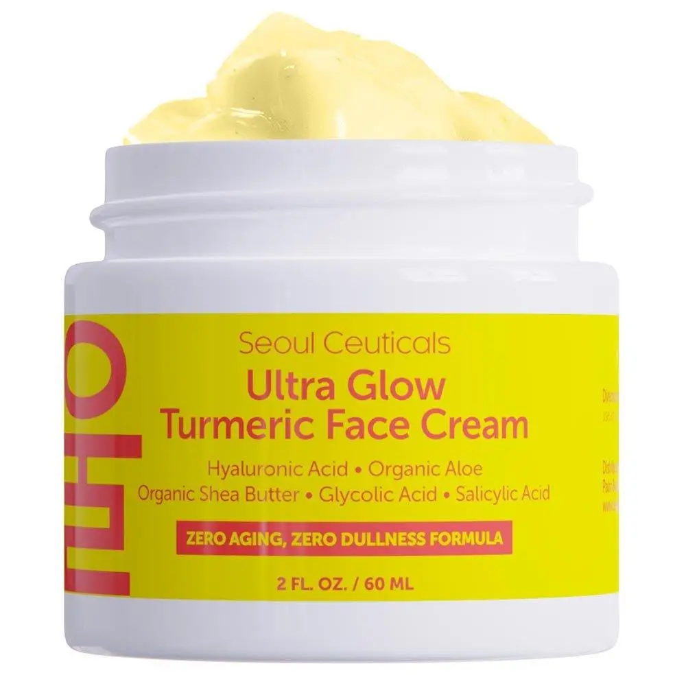 Seoul Ultra Glow Turmeric Face Moisturizer with Hyaluronic Acid, Organic Shea Butter, Glycolic Acid, and Salicylic Acid - Korean Skincare for Youthful