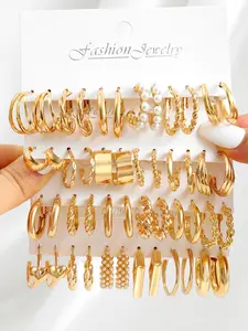 24 Pairs Women's 2024 New Rhinestone & Faux Pearl Decorated Dangle Earrings & Hoop Earrings, Flower & Butterfly Heart Earrings for Women Girls Daily Decoration