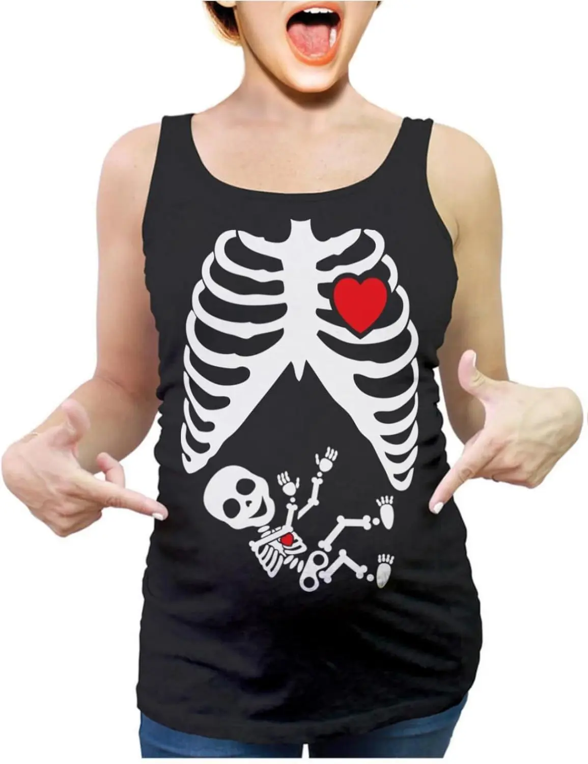 Tstars Maternity Halloween Tank Top Pregnant Skeleton with Baby Ribcage Xray Costume Pregnancy Tops