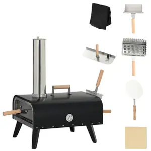 Outsunny Outdoor Pizza Oven with 12" Stone, Peel and Cover, Portable Pellet Wood Fired Pizza Maker with Foldable Legs, Stainless Steel Pizza Grill for Outside, Backyard, Outdoor Kitchen