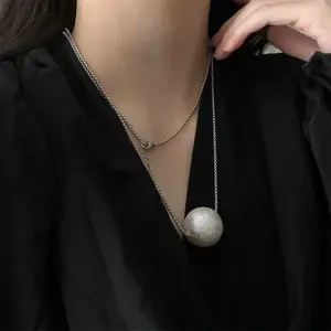 Big Pearl Long Pendant Necklace
