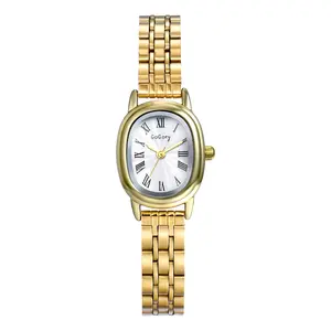 Women's Oval Watch: Roman Numerals Dial Stainless Steel Strap Small Dainty Watches Analog Quartz Wristwatch