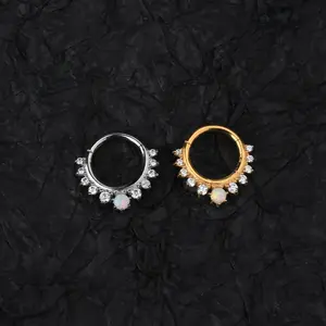 Oufer 16G Opal CZ Hinged Segment Septum Piercing Jewelry