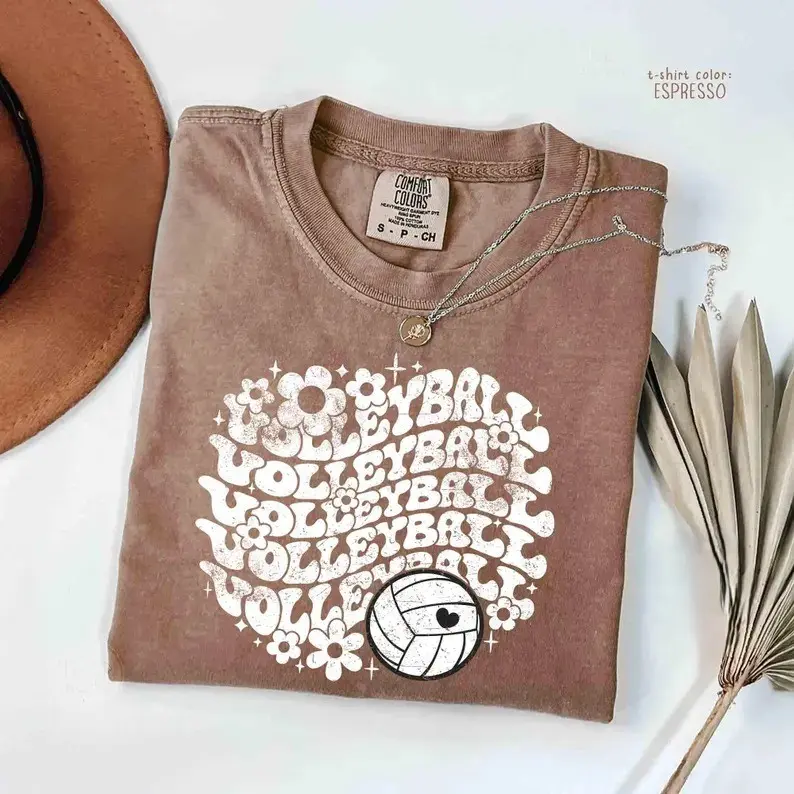 Comfort Colors Floral Volleyball Shirt, Gift T-shirt for Volleyball Players and Coaches, Volleyball Lover Shirt, Volleyball Game Day Outfits