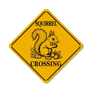 Squirrel Crossing Vintage Signs Funny Metal Sign Rustic Caution Wall Decor for Street Road , 8x8 inch warning street road sign