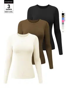 2026 Women's Long Sleeve Crew Neck Stretch Fitted Underwear Layer Tee Shirts Tops Floral Plain Casual - Polyester, Womenswear Comfort Nylon