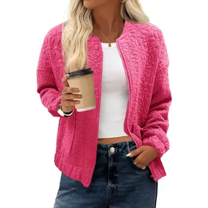 Lannew Womens Bomber Jackets Lightweight Zip Up Fashion Cute Jacquard Coats Fall Varsity jacket
