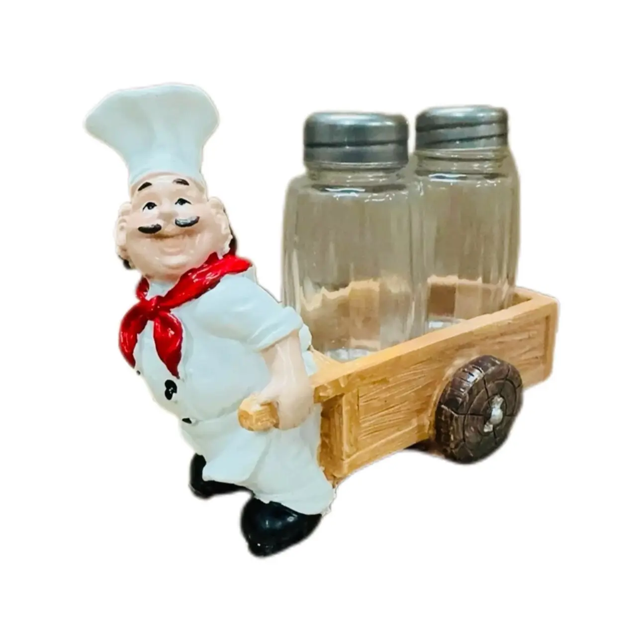 Chef Figures with 2 Bottle Table Ornament - Perfect for Kitchen Decor