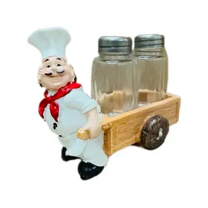 Chef Figures with 2 Bottle Table Ornament - Perfect for Kitchen Decor