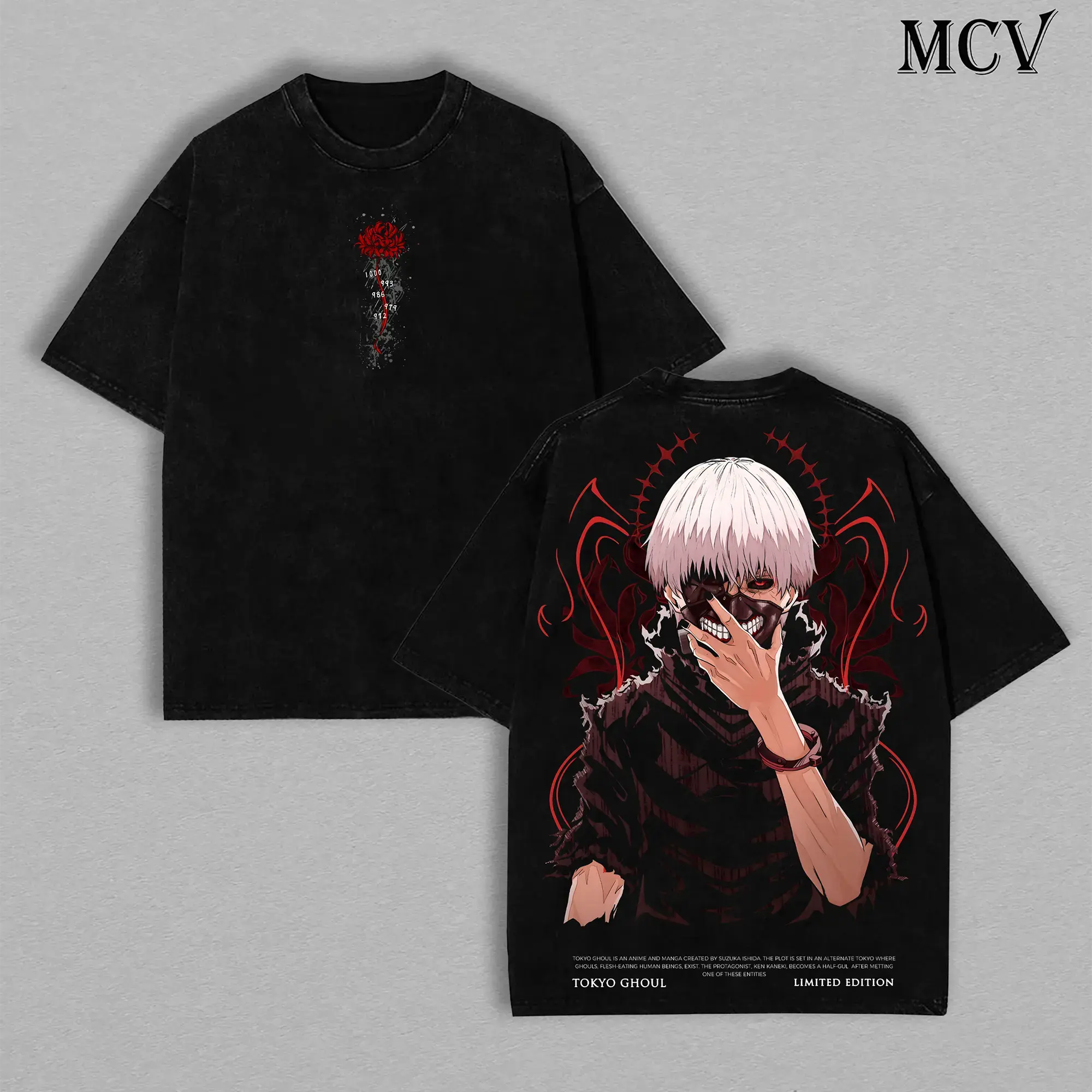 Men's Oversized Anime Graphic Camo T-Shirt in Heavyweight 230gsm Cotton Fabric, Vintage Washed Shortsleeve Apparel with Seamless Round Neck