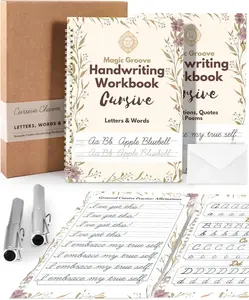 Grooved Cursive Handwriting Workbook Kit - Large Cursive Workbook for  8-12 and Adults, Magic  Grooved Handwriting Practice, Letters Words & Affirmations, Cursive Charm, 9.8"x7"