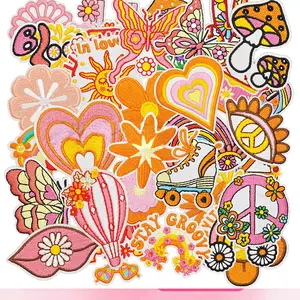 Valentine & Mother's Day Gift for Her | 40pcs Hippie Embroidered Patches Random Styles Iron On Sew On Applique for Girls Women Clothes Backpacks Room Decor DIY Crafts