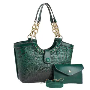 PU Leather Vintage Style Two-piece Women's Handbag - Messenger Bag with High-quality Hardware Chain, Crocodile Pattern Embossed Tote Bag, Suitable As A Gift