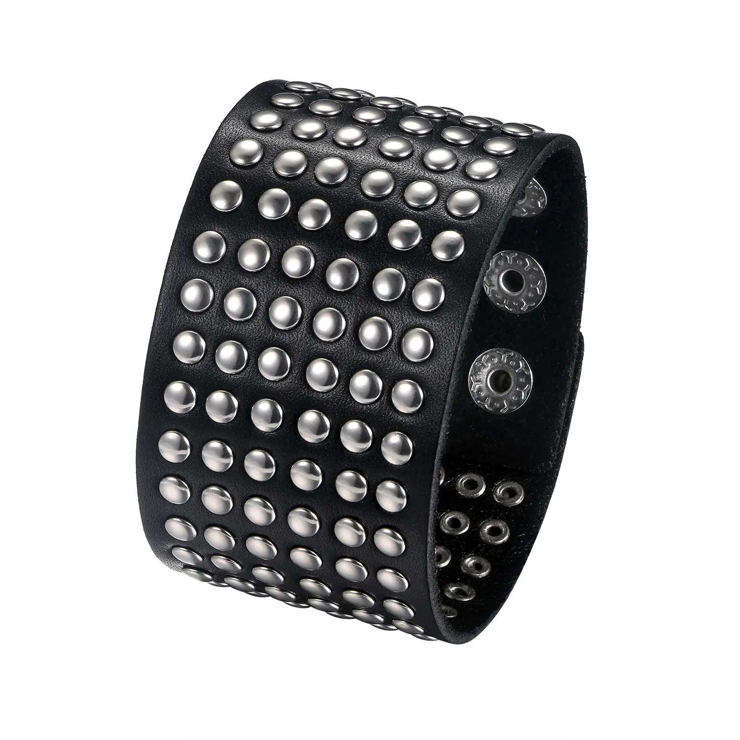 OIDEA Wide Leather Cuff Bracelet with Snap Clasp for Men Women, Bold Adjustable Wristband Black Brown