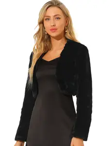 INSPIRE CHIC Cropped Jacket Evening Open Front Bolero Faux Fur Shrug