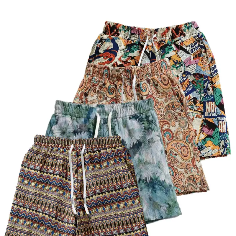 4-Pack Men's Art Floral Pattern Casual Drawstring Shorts, Oil Painting Style, Breathable Summer Beachwear, Loose Fit for Holiday Activities