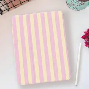 Striped iPad Case, High Transparency Protective Anti-Drop Back Cover, Three-Fold Stand with Pen Slot, Compatible with Multiple iPad Models