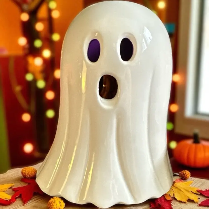 Bath & Body Works 2016 Ceramic Ghost Mini Candle Holder - Collectible Vintage Design for 1.3oz Tea Lights - Nostalgic Halloween Decor
