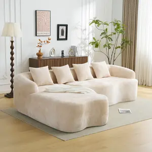 Compression L-Shaped Modular Sofa, Curved Chaise Chenille Couch, High-Density Foam Sectional for Apartment Living Room