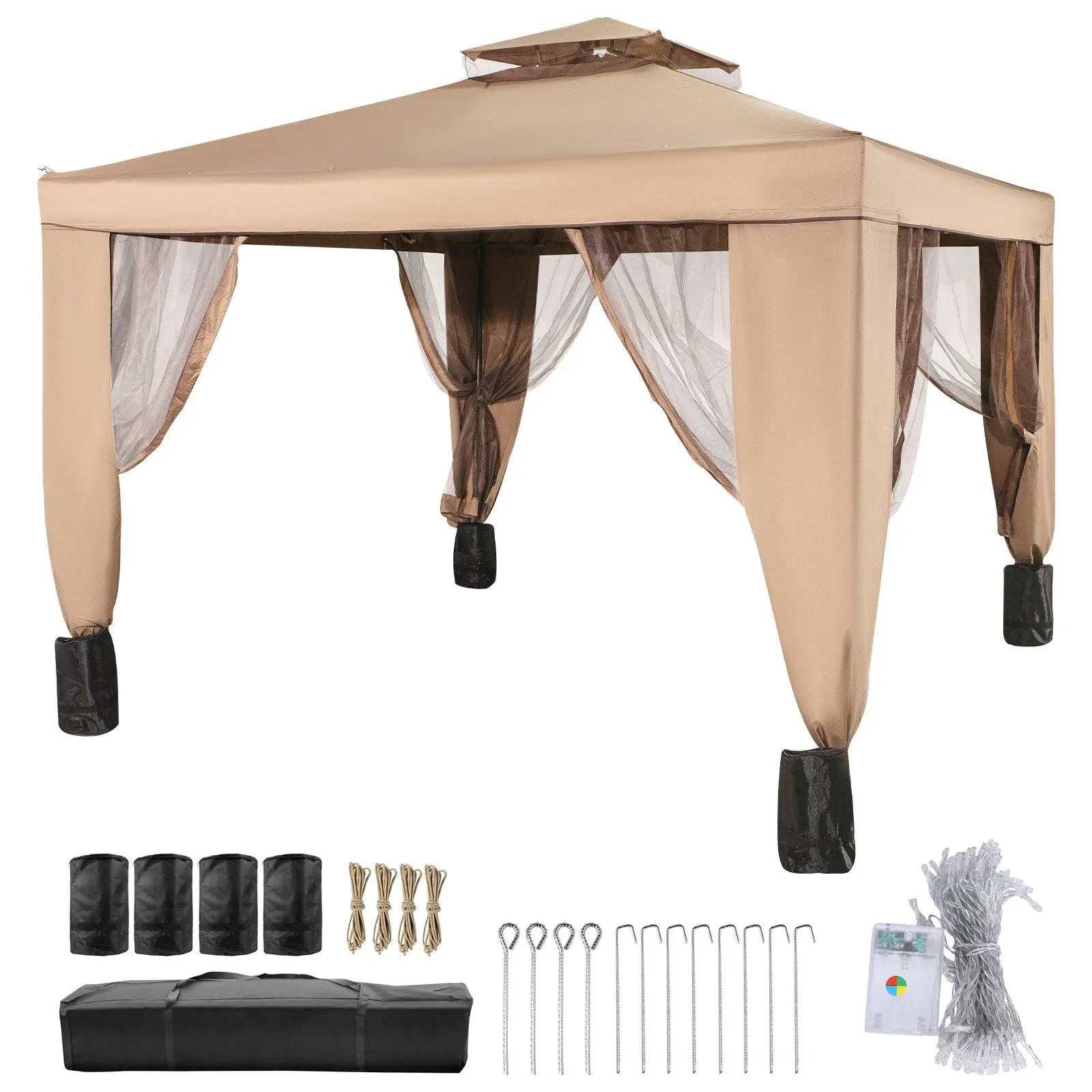 11x11 ft Pop-Up Gazebo, UV Resistant Oxford Sunshade Canopy Tent with Mosquito Netting Walls, Portable Shelter for Outdoor Patio and Backyard Party, Uv Resistant Canopy, Adjustable Canopy