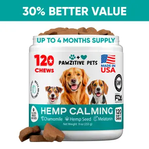 Hemp Calming Chews for Dogs - Dog Calming Chews for Anxiety Relief, Stress, Separation, Fireworks, Thunder, Travel, Vet Visits - USA Product - 120 Soft Treats with Melatonin, Chamomile, Passion Flower