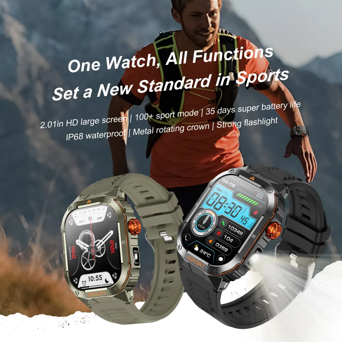 Health Monitoring Outdoor Sports Waterproof Multifunctional Night Glow Smart Watch, Sleep Science Sos Fall Alarm Micro Health Check