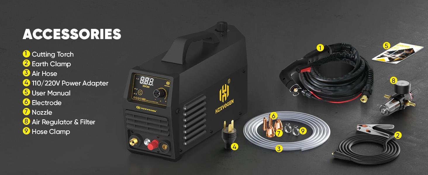 HZXVOGEN HVC55 Plasma Cutter 55A Non Touch Pilot Arc Plasma Cutters 110/220V Dual Voltage, Digital Display DC IGBT Inverter HF Air Plasma Cutting Machine, 1/2" Clean Cut 4/5" Max Cutting & 2T/4T