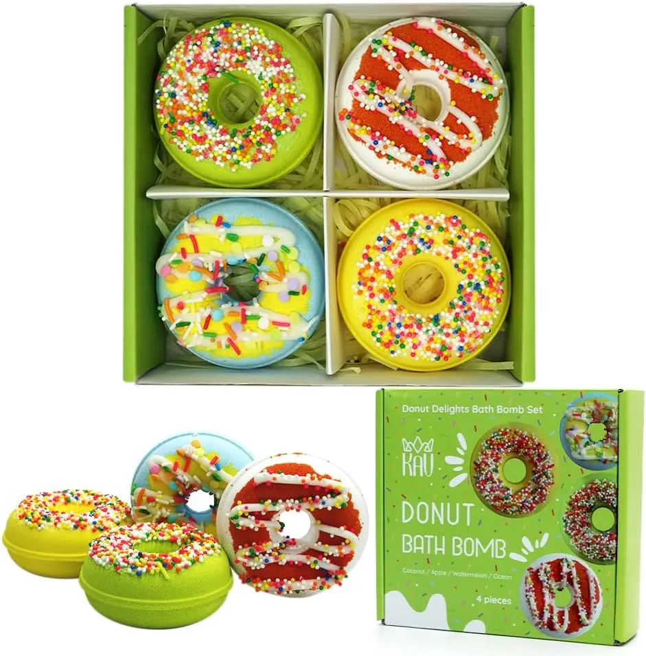 KAV Donut Bath Bombs Gift Set for Women, Men, Teens and Kids, Fresh, 4-Pack