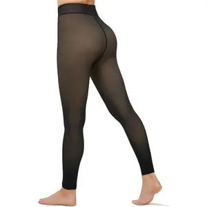 Fleece Lined Tights Footless Women Sheer Warm Pantyhose Leggings Toeless Fake Translucent Thermal Thick Winter No Feet Tights