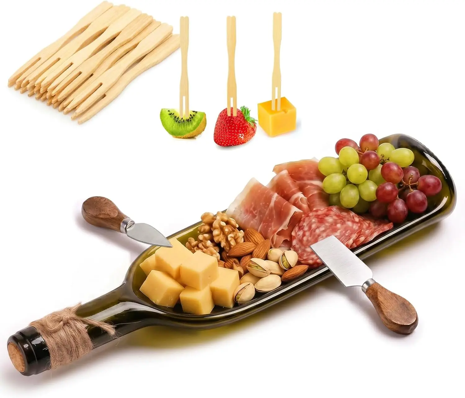 Melted Wine Bottle Serving Charcuterie Boards Small Cheese and Cracker Tray for Dinner Party Serving Trays for Home Decor, All-In-One Set, Compact Tray