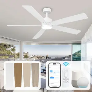 42/52/60Inch Smart Ceiling Fan with Light, App/Alexa/Remote Modern Outdoor Ceiling Fan for Patio Porch,5 Dampproof Plywood Blades Double-sided Quiet DC motor Ceiling Fan for Indoor Bedroom Living Room Outside Garage Shop Use