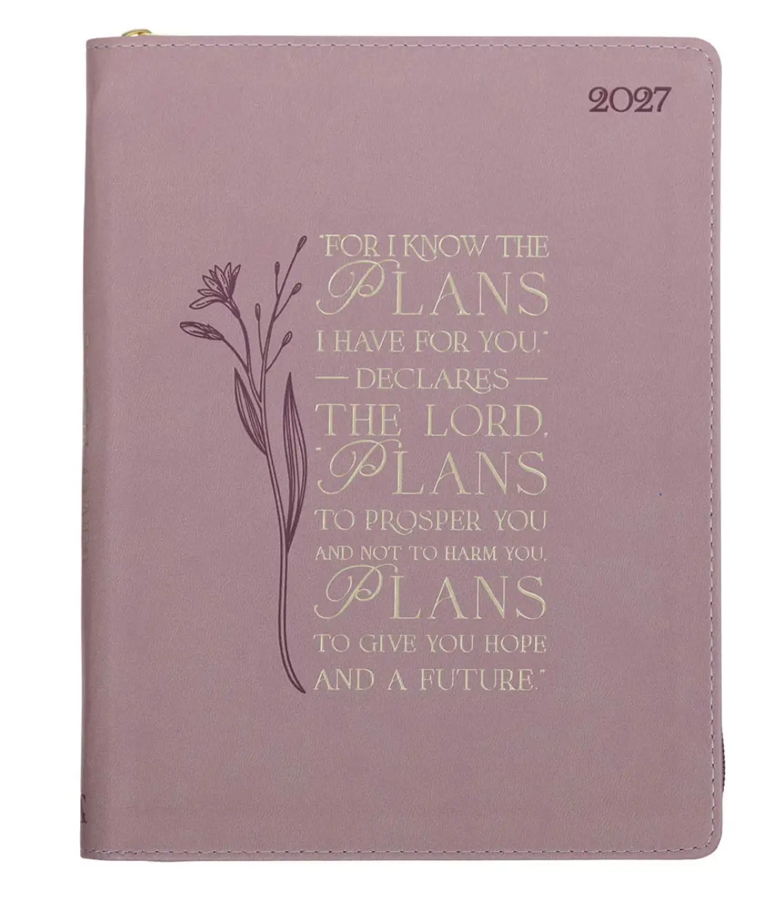 2027 Plans Large Zippered Dusty Mauve Faux Leather 18-Month Planner for Women - Jeremiah 29:11