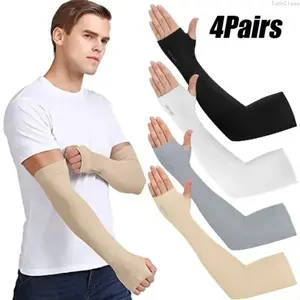 4 Pairs Ice Silk Sun Protection Arm Sleeves, Unisex Cooling Stretch Covers, Lightweight UV Protective Gear for Outdoor Sports, Cycling, Driving & Summer Wear
