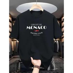Monaco Racing Club Graphic Men's T-Shirt, Polyester Blend, Casual Crew Neck, Slight Stretch, Geometric Pattern, Regular Cut, Summer Knitted Fabric T-Shirt  ivan cornejo merch graphic tees shirts men men gifts graphic tee