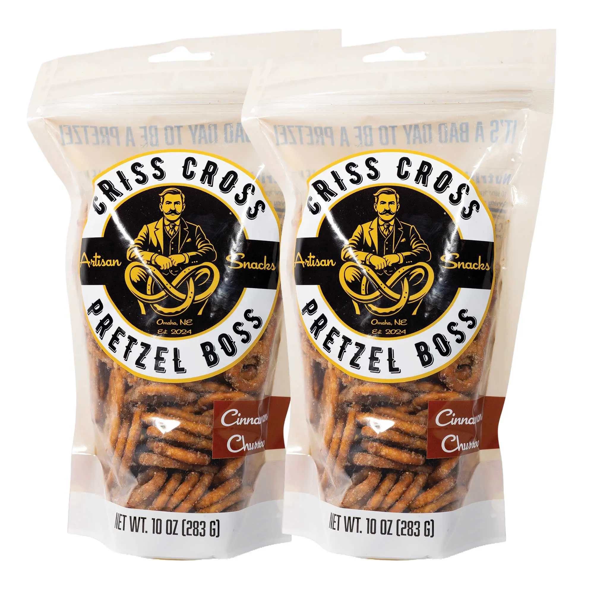 Cinnamon Churro Flavored Pretzels | Pack of 2 | 10 oz | Criss Cross Pretzel Boss