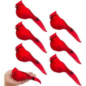 6 count  Decor Red Bird, 5.5" Large Clip  Red Birds Decoration  Ornaments for Christmas Tree, Artificial Bird Cardinals Gifts Decoration for Wreath DIY Crafts Christmas Ornament