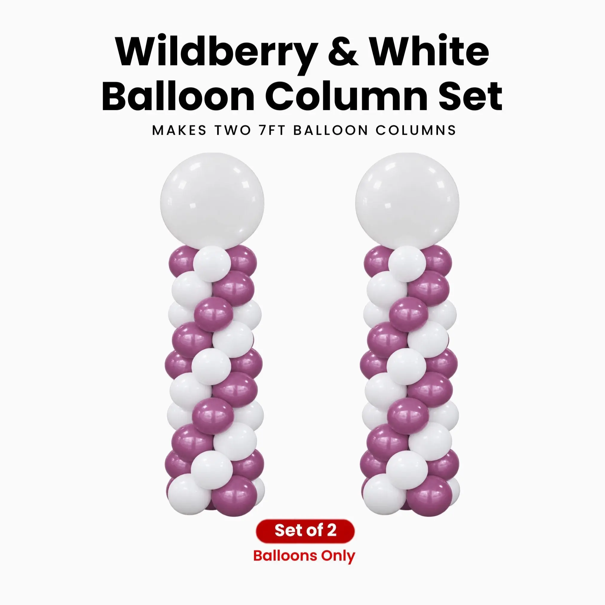 Wild Berry & White Balloon Column Set of 2 | Makes 2 x 7 ft Columns | Balloons Only