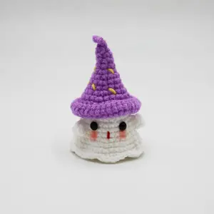 Cartoon Ghost Doll Handmade Crochet Hang Ornament for Handle Bag Decor Animal Knitted Toy Kids Birthday Handiwork Halloween Gift